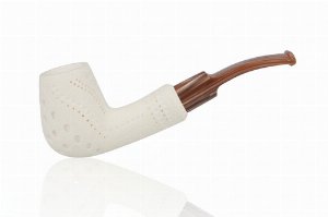 Block Meerschaumpfeife Large rustiziert Half Bent Egg im Maß-Etui