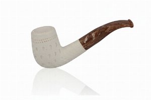 Block Meerschaumpfeife Medium rustiziert Half Bent Classic im Maß-Etui