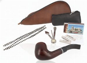 Jean Claude Pfeifen-Einsteigerset Lederoptik Braun Pfeife gebogen