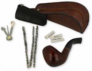 Jean Claude Pfeifen-Einsteigerset Lederoptik gebogen Braun