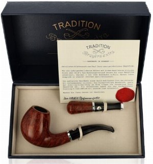Vauen Pfeife Tradition Weißpunktqualität Bruyere extra Braun Glatt 073 mit Pfeifenstopfer und Zertifikat