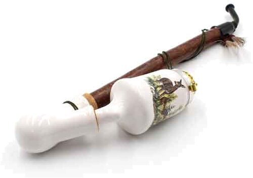 Gesteckpfeife aus Porzellan mit Jagdmotiv Reh mit Kitz Kopfform Krug 30cm