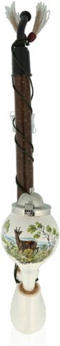Gesteckpfeife aus Porzellan mit Jagdmotiv Rehbock Kopfform Kugel 30cm mit Feder