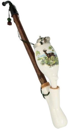 Gesteckpfeife aus Porzellan mit Jagdmotiv Rehbock Kopfform Oval 30cm