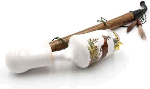 Gesteckpfeife aus Porzellan mit Jagdmotiv Rehbock Sprung Kopfform Krug 30cm