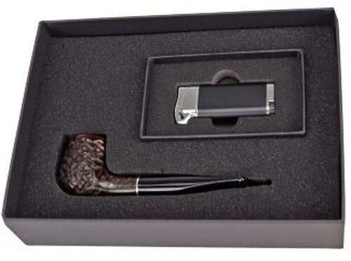 Jean Claude Set Pfeife gerade rustic mit Pfeifenfeuerzeug
