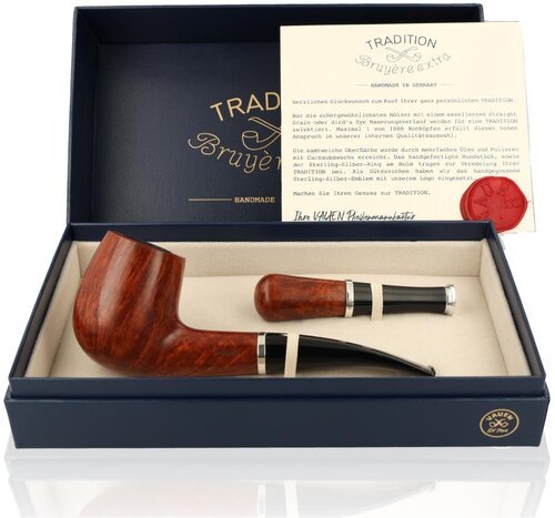 Vauen Pfeife Tradition Weißpunktqualität Bruyere extra Braun Glatt 072 mit Pfeifenstopfer und Zertifikat